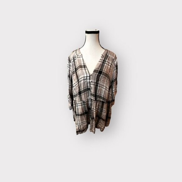 NWT Women’s Torrid Beige Gold Black Babydoll Rayon Twill Button-Front Top 2 2XL - Picture 4 of 14